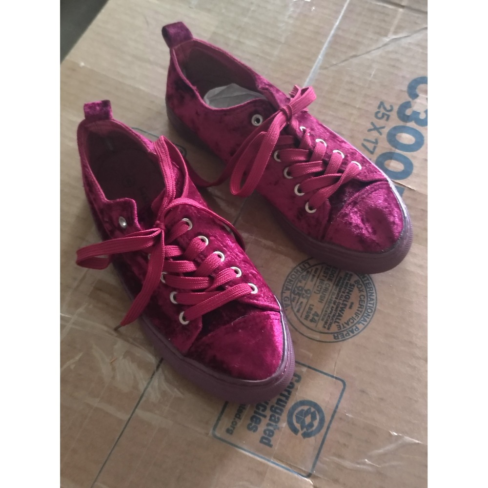 Magenta Crushed Velvet‎ Low Top Lace Up Sneakers Purple Casual Shoes Womens 8
